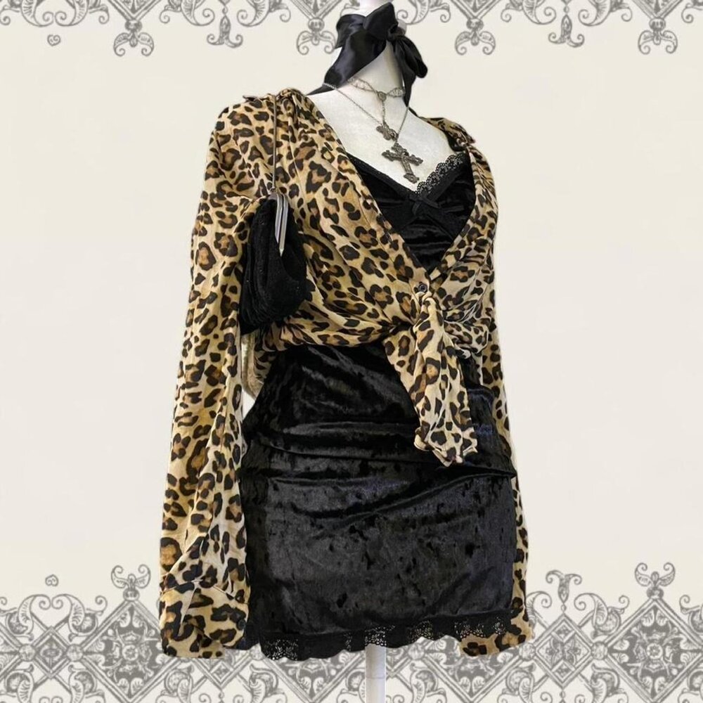 Leopard print sheer long sleeved button up blouse